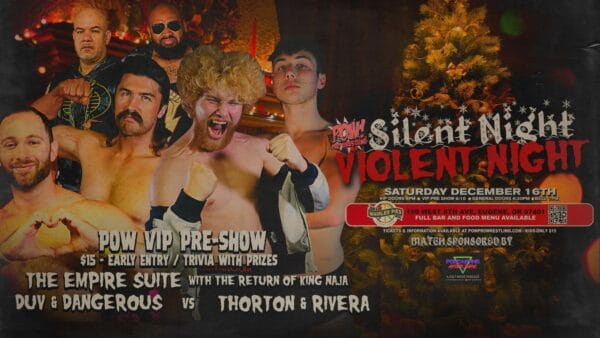 Superluchas - Un póster de Silent Night Violent Night, que presenta la intensa acción de POW! Pro Wrestling el 16 de diciembre de 2023.