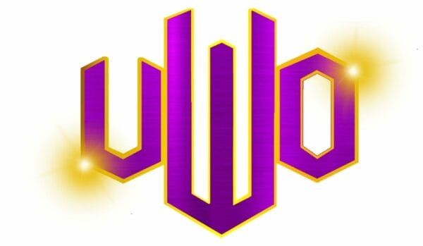 Superluchas - Un logo morado y dorado con la palabra wu para Resultados Unified Wrestling Oklahoma 16 de diciembre 2023.