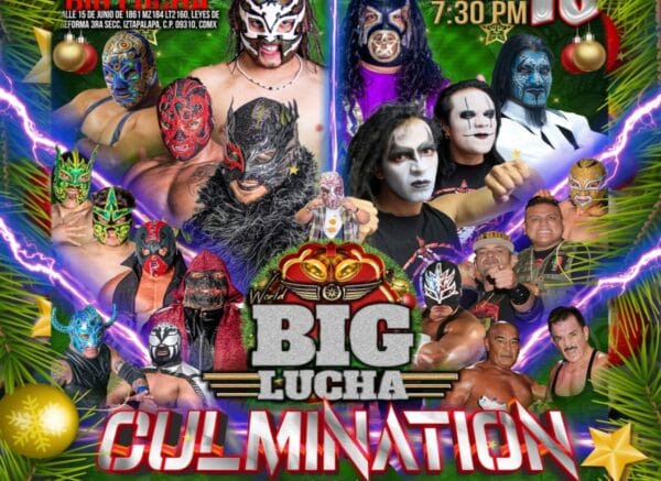 Superluchas - Un cartel para el gran evento de lucha Lucha Grande Culmination 2023.
