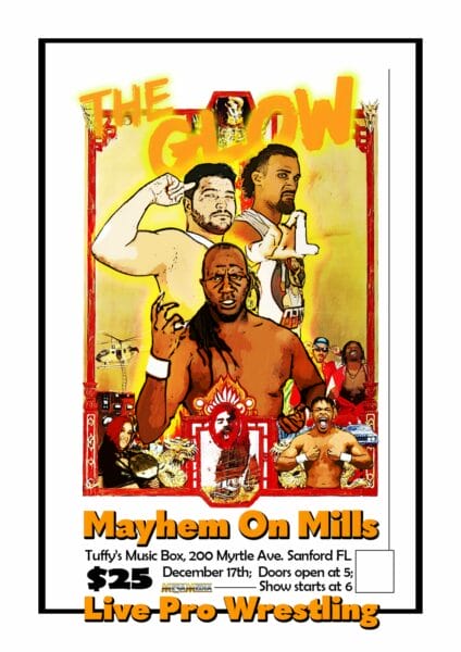 Superluchas - ¡Vuelve un cartel que presenta el electrizante evento "Mayhem on Mills"! Únase a nosotros el 17 de diciembre de 2023 para obtener resultados inolvidables y sea testigo del fascinante espectáculo de "The