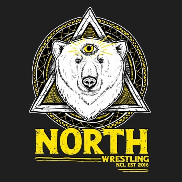 Superluchas - El logotipo de NORTH Wrestling con un oso representa el evento Slamfest, que muestra combates emocionantes y ofrece resultados emocionantes.