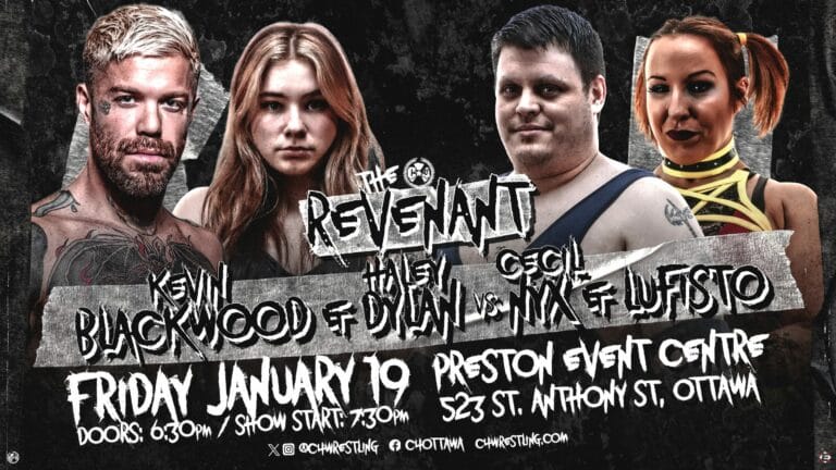 Superluchas - Un emocionante póster de C*4 Wrestling que presenta a The Revenant en un combate épico, que muestra resultados electrizantes.