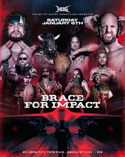 Superluchas - Un cartel del evento de lucha libre "Brace For Impact" que presenta a un grupo de luchadores de House of Glory.