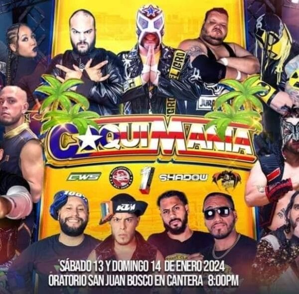 Superluchas - Un cartel de un evento de lucha libre con un grupo de luchadores.