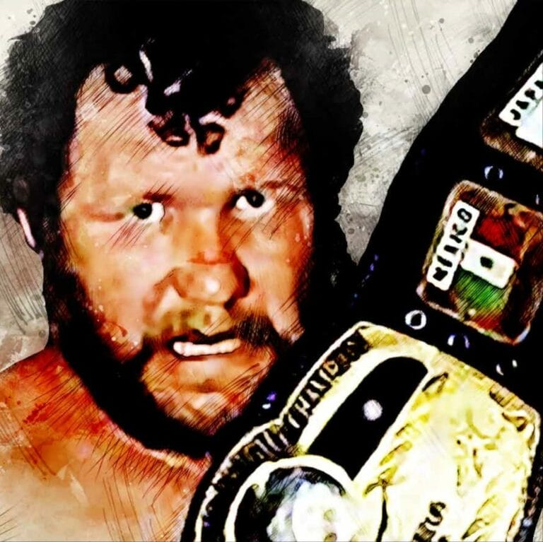 Superluchas - Una imagen de Harley Race, un luchador, sosteniendo un cinturón de lucha libre.