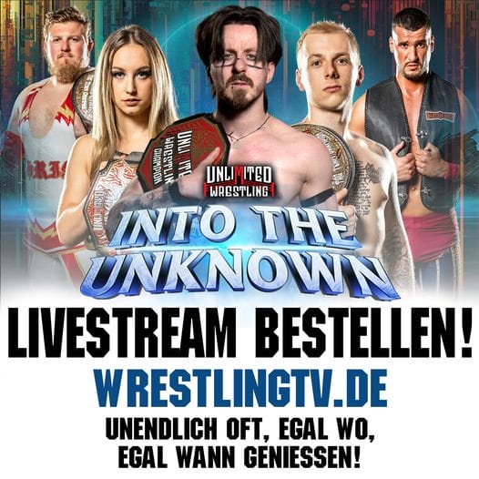 Superluchas - Un póster del evento 2024 de Into the Unknown Wrestling TV, que presentará Resultados Unlimited Wrestling el 6 de enero de 2024.