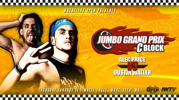 Superluchas - Un cartel del Jumbo Grand Prix con dos luchadores.
