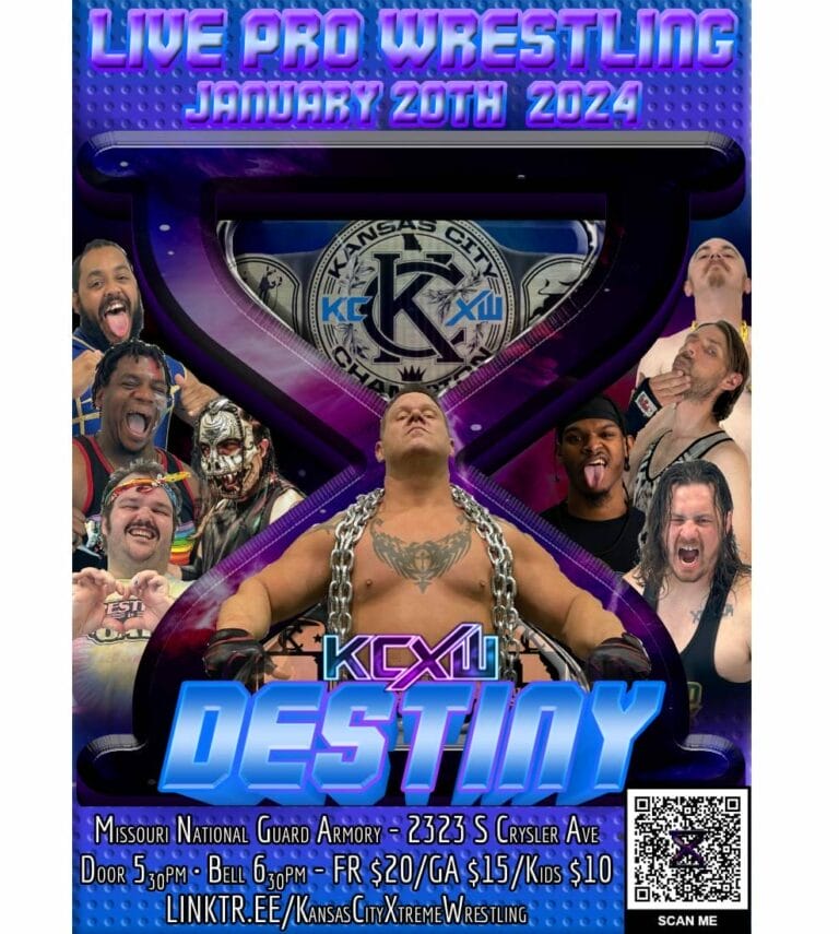 Superluchas - El cartel del evento Destiny 2024 de Kansas City Xtreme Wrestling (KCXW) destacando los emocionantes resultados.