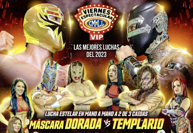 Superluchas - Un cartel VIP de Viernes Espectacular que muestra el combate de lucha libre del CMLL.