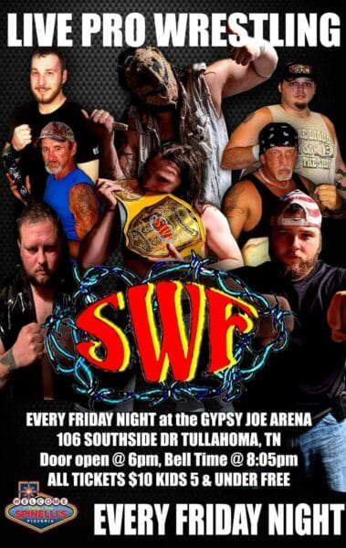 Superluchas - Folleto de lucha libre profesional en vivo de SWF que presenta los últimos resultados de la Federación de Lucha del Sur.