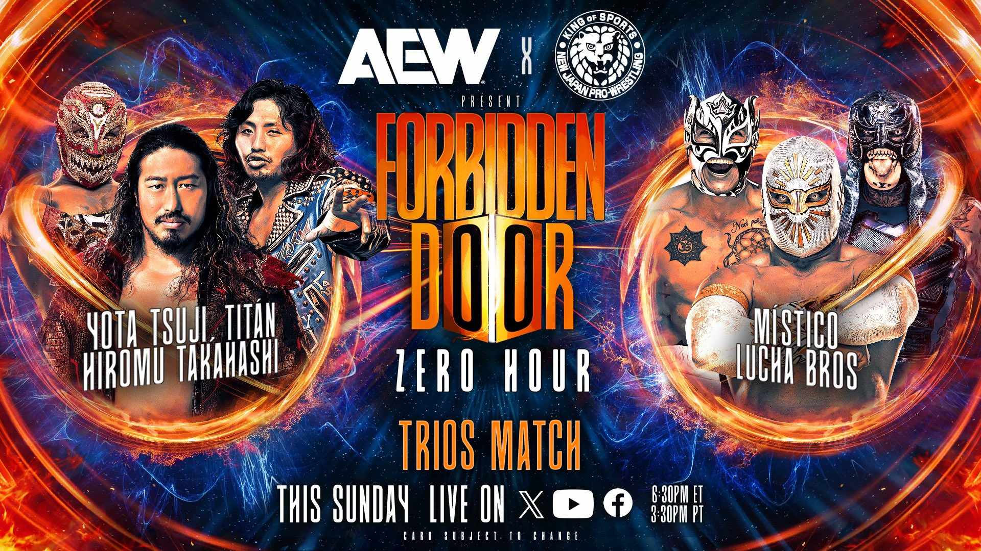 Los Ingobernables de Japón vs. Místico y Los Lucha Brothers (Penta el Zero M y Rey Fénix) en el PPV AEWxNJPW Forbidden Door 2024