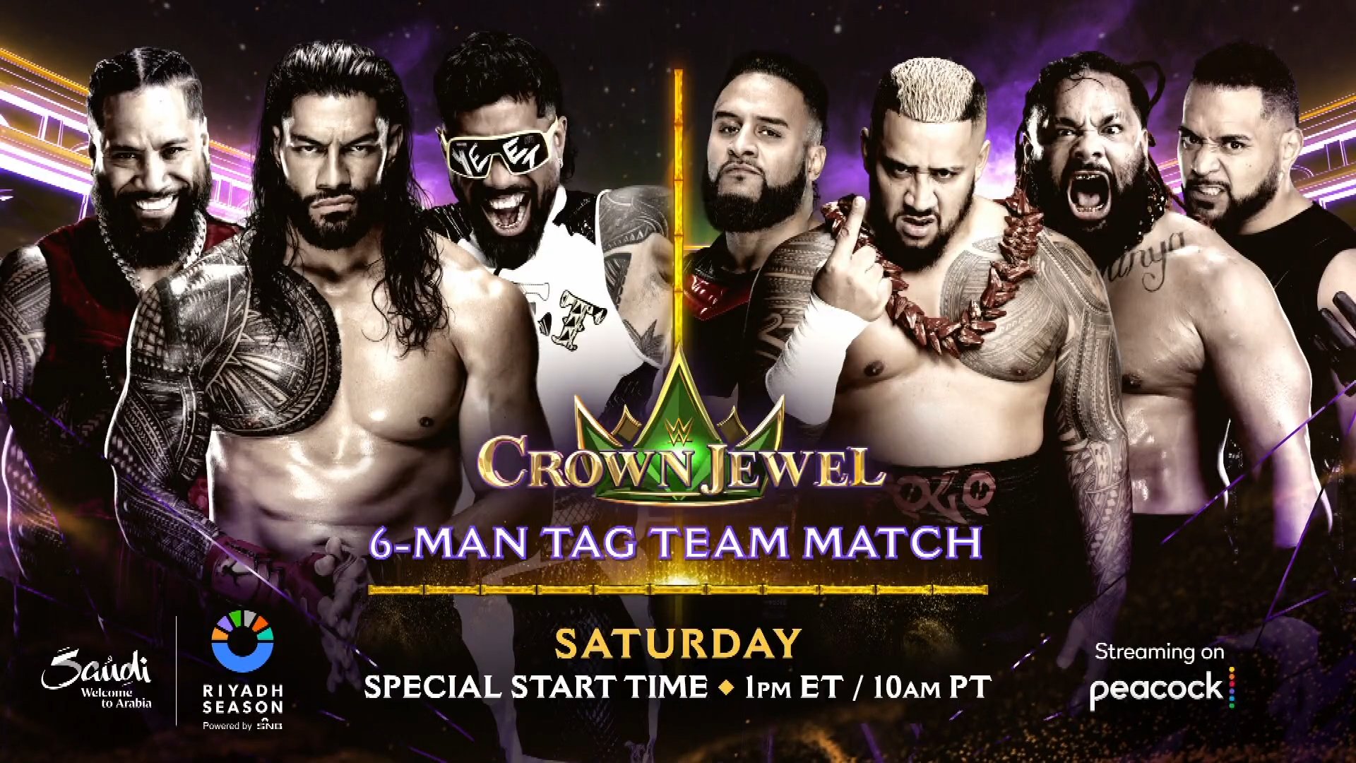 Jimmy Uso, Roman Reigns y Jey Uso vs. Tama Tonga,, Solo Sikoa y Jacob Fatu en Crown Jewel 2024 (02.11.2024) - WWE