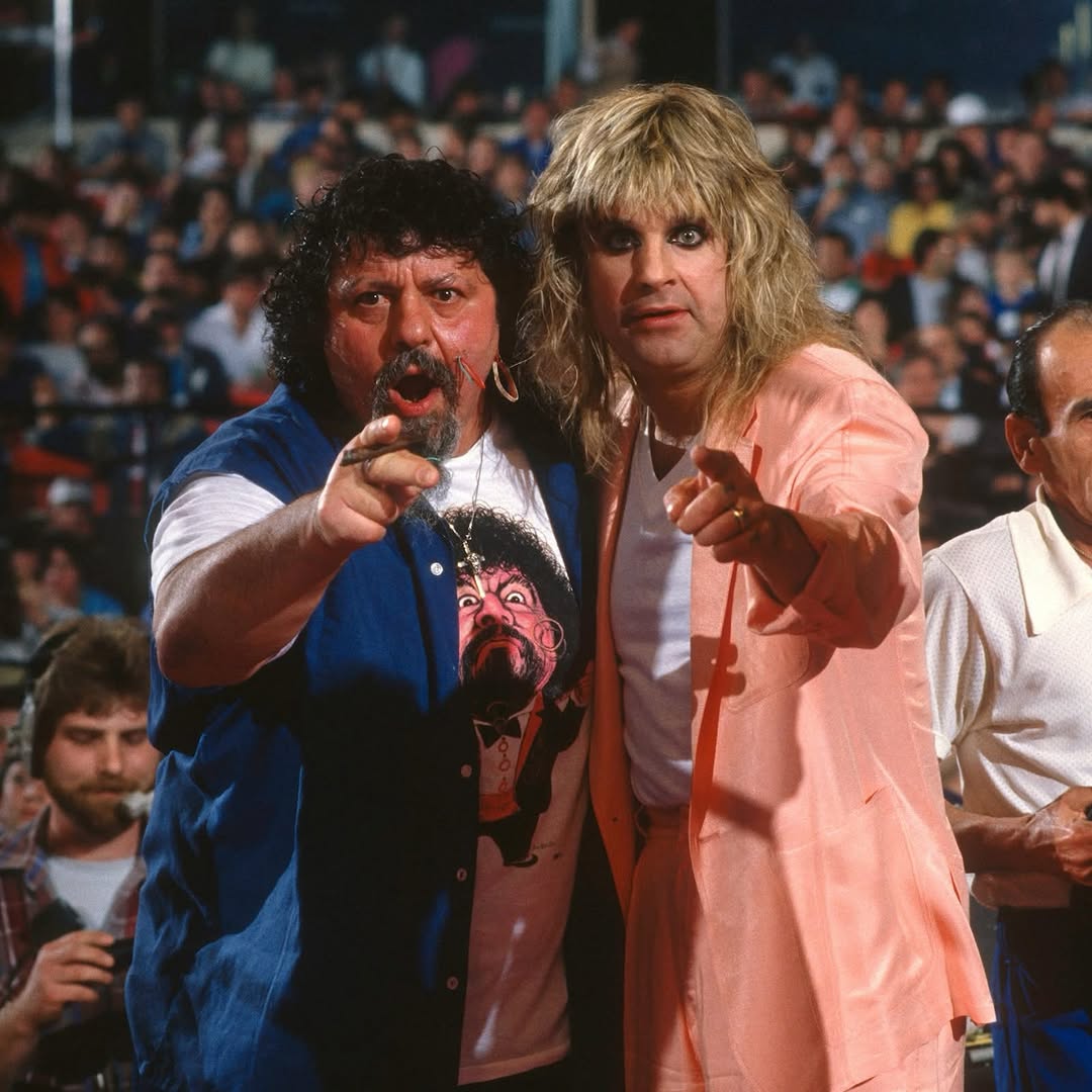 Captain Lou Albano and Ozzy Osbourne at WWE Wrestlemania 2 (April 7, 1986) - @Ozzyosbourne