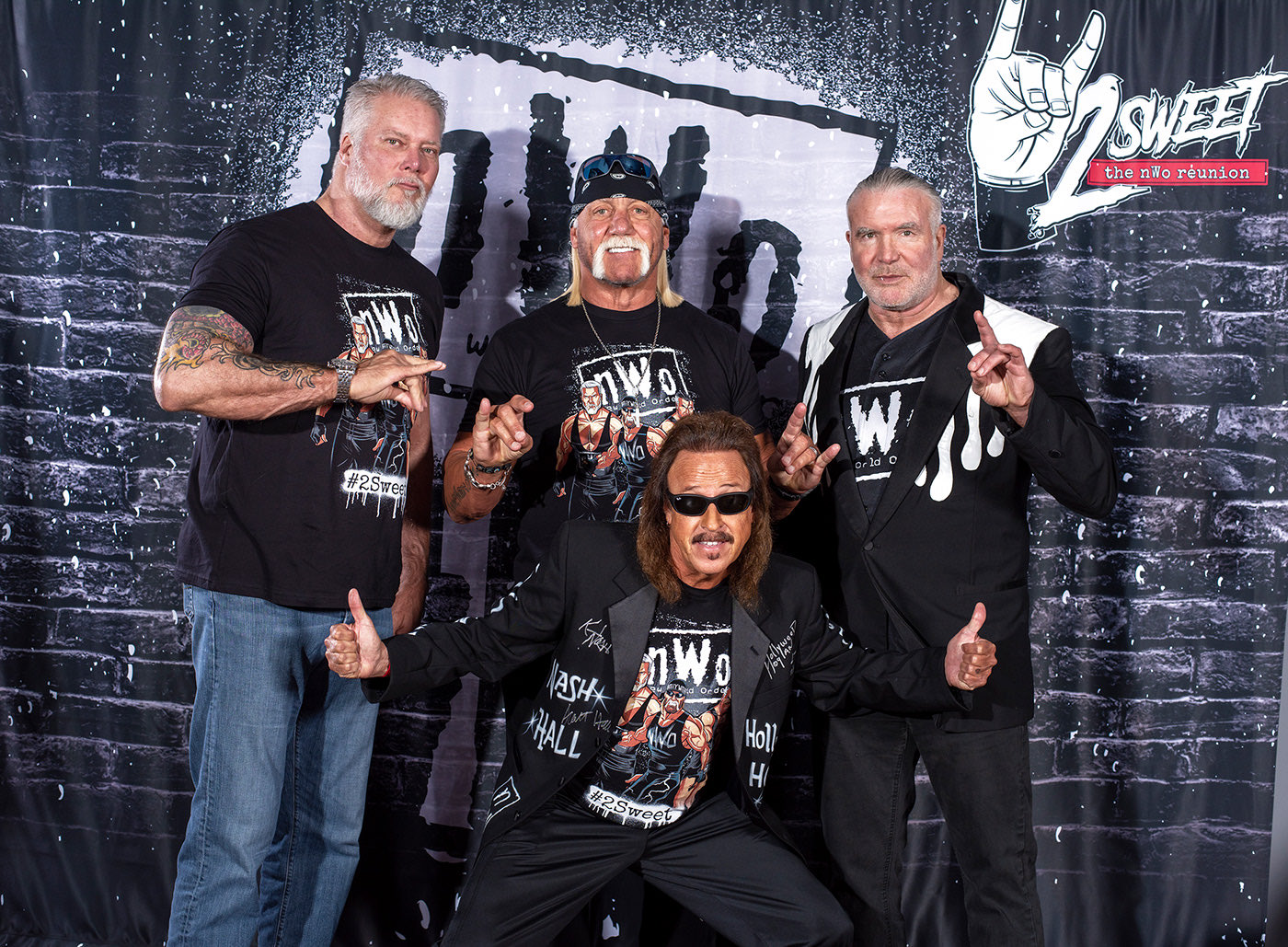 Kevin Nash, Hulk Hogan, Jimmy Hart and Scott Hall at a NWO meeting