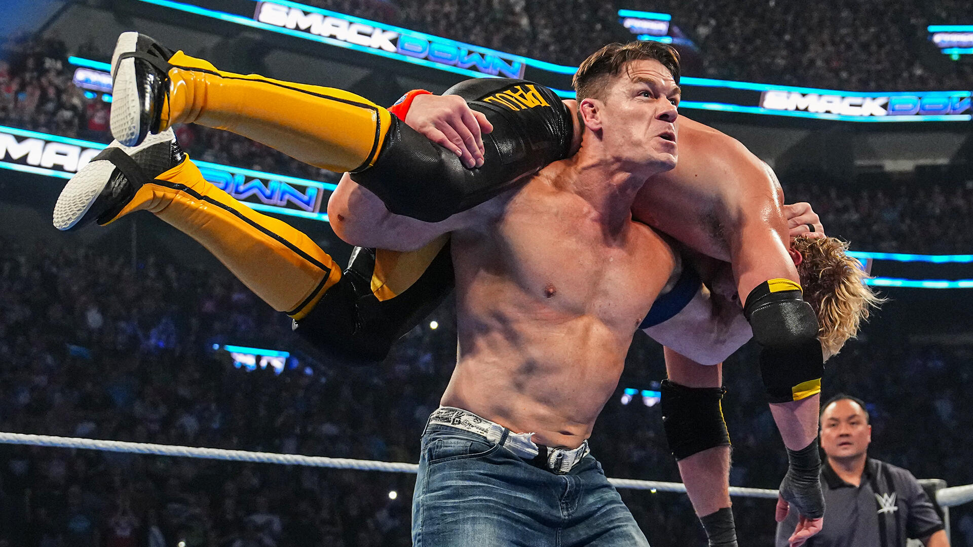 John Cena loads Logan Paul to apply an attitude Adjustment on WWE SMackDOWN (August 8, 2025) - WWE