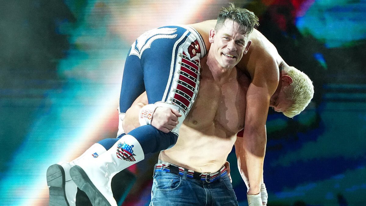 John Cena applies an attitude adjustment to Cody Rhodes on WWE Summerslam 2025 - WWE
