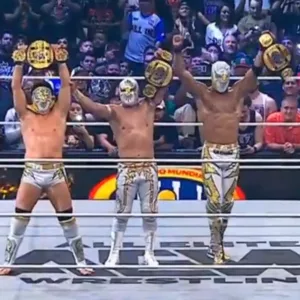 Speedball Mike Bailey Kevin Knight Místico Campeones Mundiales de Trío AEW DESTACADAS SÚPER LUCHAS