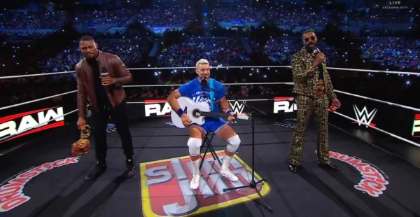 Joe Hendry, Angelo Dawkins y Montez Ford en el WWE Raw del 29 de junio de 2026