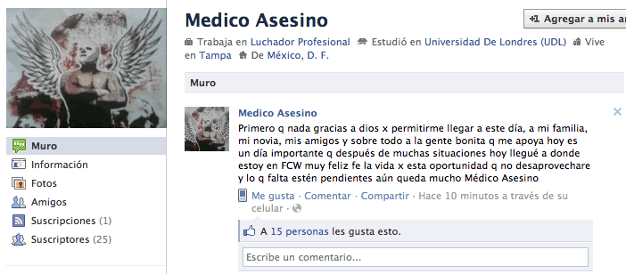 Medico Asesino Facebook El Médico Asesino ya debutó en FCW 2