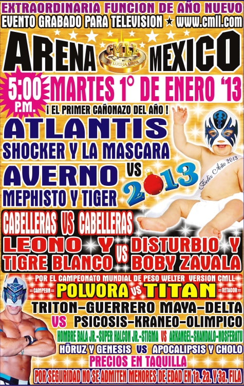 Promo: Disturbio y Boby Zavala vs. Leono y Tigre Blanco (Cabelleras vs. Cabelleras) 2 CMLL // Arena México - 1ro. de enero de 2013 / Imagen by www.cmll.com