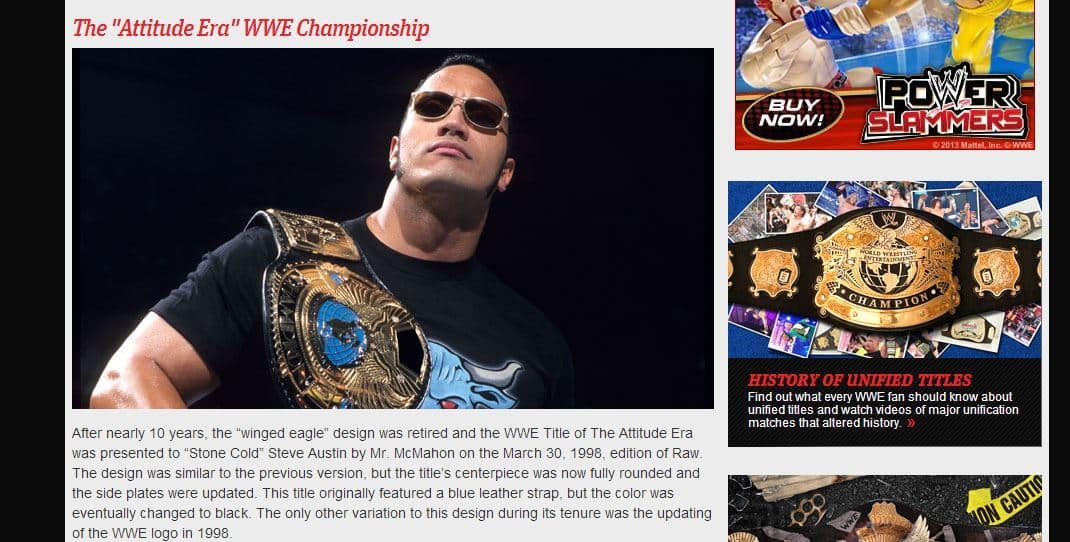 Campeonato de la WWE en la "Era Atittude" portado por The Rock | wwe.com